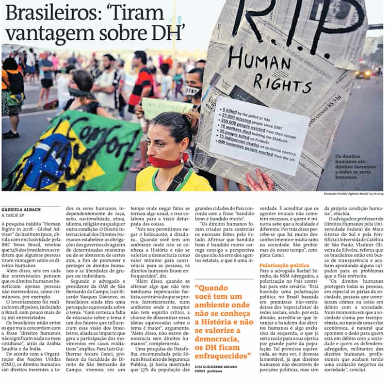 O Jornal “A Tarde”, de Salvador, entrevistou o advogado e professor Vladmir Oliveira da Silveira em matéria jornalística sobre Direitos Humano